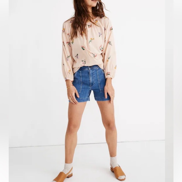 SALE! Madewell Botanical Embroidered Gauzy Cotton Tie-Neck Peasant Top Small - Picture 11 of 11